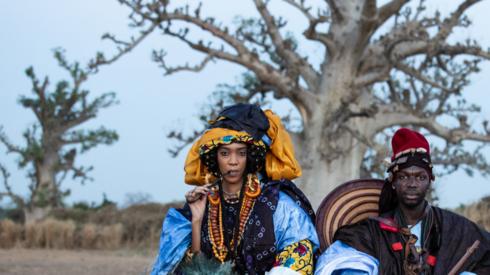 Senegalese models in front of a baobab tree