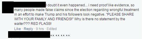 a comment posted 'i doubt it ever happened' and dismisses it as anti-trump propaganda.