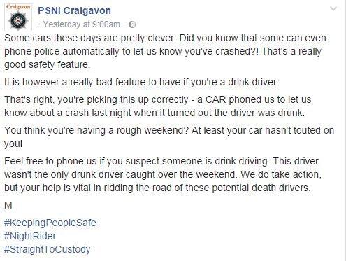 PSNI Craigavon post on Facebook