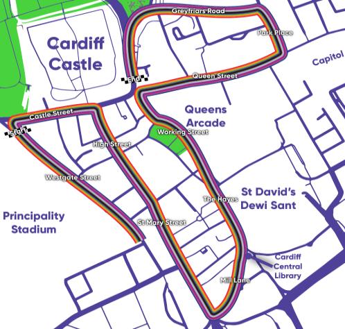 The Pride Cymru parade route in a map
