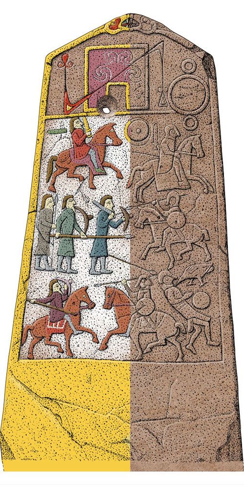 Illustration of a painted Pictish stone