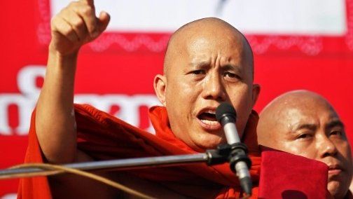 Ashin Wirathu at a rally against the UN in Yangon (16 Jan 2015)