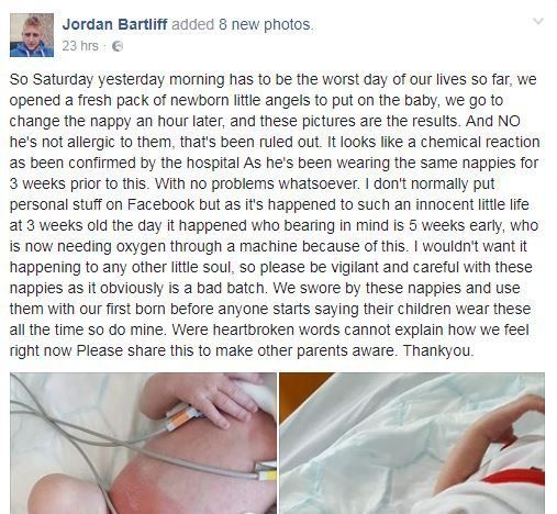 Facebook post from the father of the three-week old baby