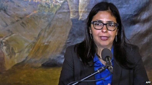 Venezuela"s Minister of Foreign Affairs Delcy RodrÃ­guez (R) speaks during a press conference following a meeting with US Charge d"Affairs to Venezuela Lee McClenny (not in frame) in Caracas on March 2, 2015. Venezuela granted the United States 15 days to submit a plan to reduce the number of staff at its embassy in Caracas