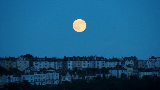 Full moon over houses