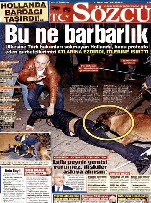 Sozcu branded the use of police dogs "barbaric"