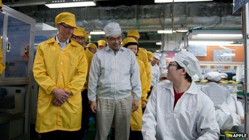 Apple CEO Tim Cook at a Foxconn plant in China
