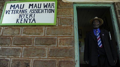 Daniel Mathenge Ndeguda, 79, stands on November 4, 2011 at the entrance of the offices of the Mau Mau War Veterans Association in the central town of Nyeri, Kenya