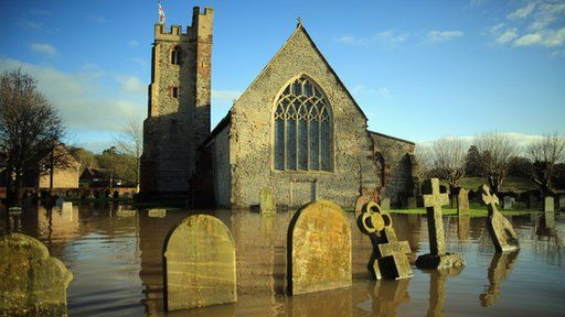 St Denys church after flooding in Severn Stoke