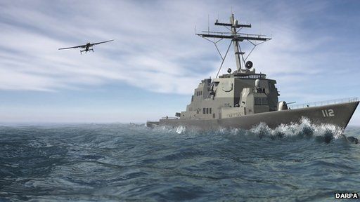 Drone with military ship