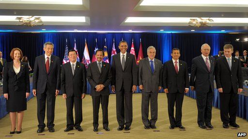 US President Barack Obama with leaders of other Trans-Pacific Partnership member countries