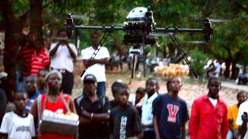 The drone in a camp in Haiti, copyright Matternet