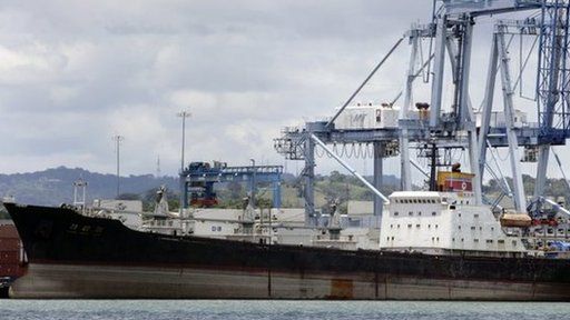The North Korean-flagged cargo ship Chong Chon Gang sits docked at the Manzanillo International container terminal on the coast of Colon City, Panama, 14 August, 2013.