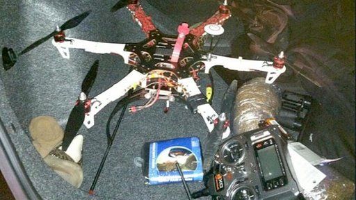 The drone and contraband, copyright Calhoun County Sheriff's Department