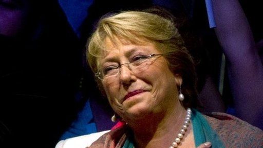 Chilean president-elect, Michelle Bachelet, gestures after getting the results of the run-off presidential election in Santiago on 15 December, 2013