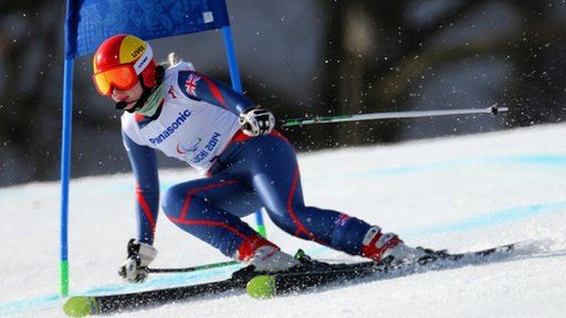 Kelly Gallagher competing in the women's visually impaired super-G in Sochi