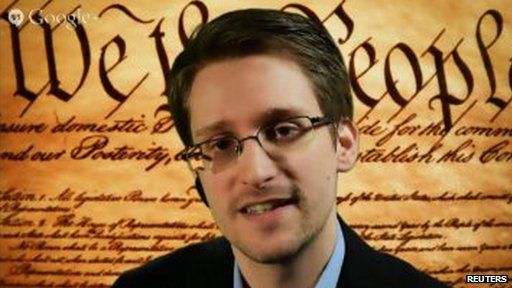 Screengrab of Edward Snowden addressing the SXSW festival