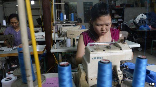 Women working in garment factory in Hanoi, Vietnam