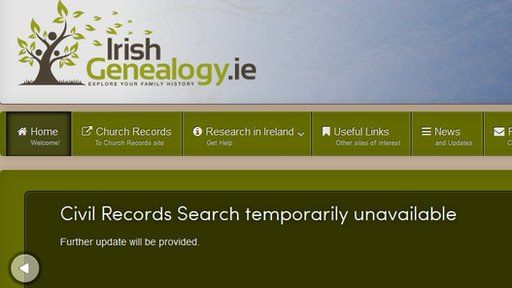 Screengrab of Irish Genealogy site