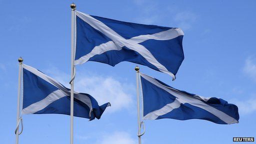 Saltire flags blowing in the wind
