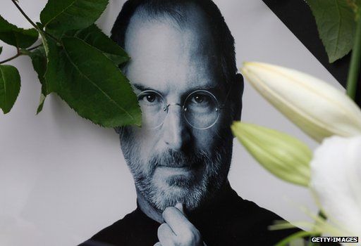 Picture of Steve Jobs, with flowers