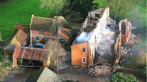 Burnt out shell of Hickling Hall