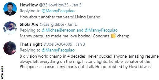 Twitter reaction to Manny Pacquiao's achievements over four decades