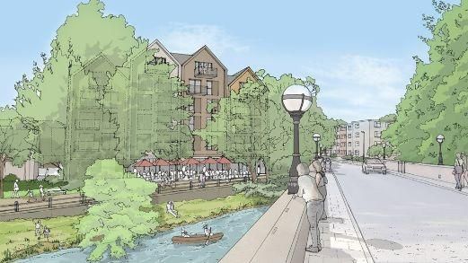 An artist's impression of a regenerated Leatherhead town centre
