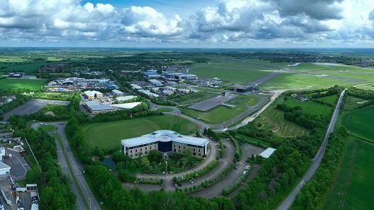 An aerial shot of Cranfield University and Airport