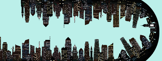 Drawing of city skyline upside down