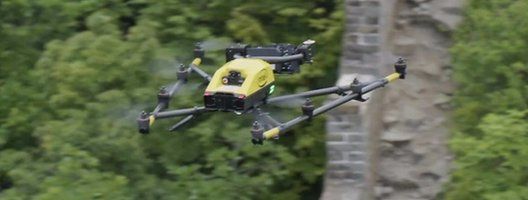 A drone flies over the Great Wall of China