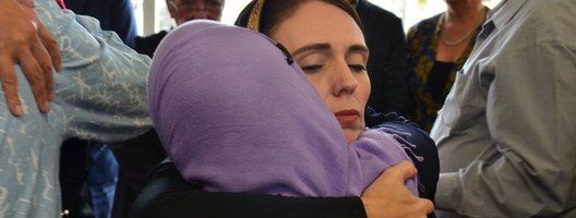 Jacinda Ardern hugs woman in Christchurch