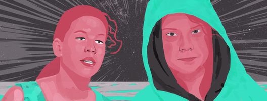 Illustration of Severn Suzuki and Greta Thunberg