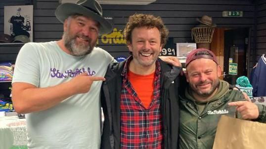Michael Sheen (centre) with Nigel and Michael 