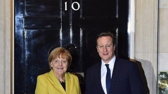 David Cameron and Angela Merkel outside Downing Street