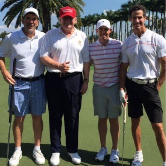 President Trump (2nd left) with Rory McIlroy (2nd right) on Sunday