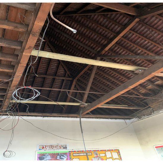The ceiling which collapsed onto pupils at Rosemead Preparatory school in 2021