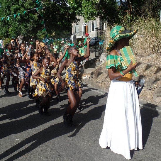 Girls dance at the St Patrick's Day parade in Montserrat