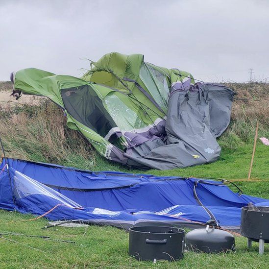 Two tents have been flattened at Newgale