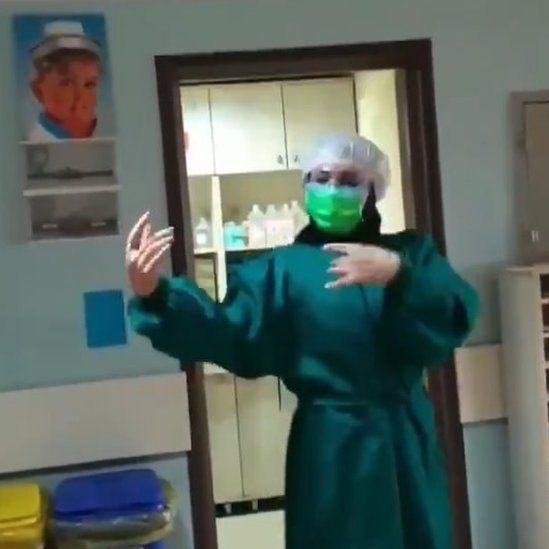 nurse dancing in hospital