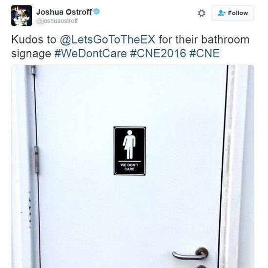 Kudos to @LetsGoToTheEX for their bathroom signage #WeDontCare #CNE2016 #CNE