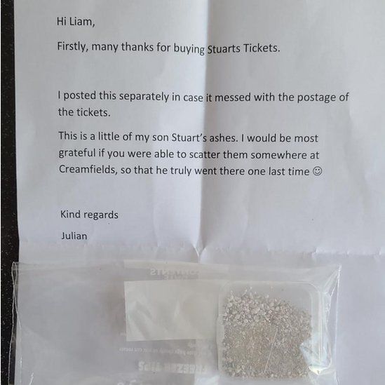 Letter containing Stuart's ashes