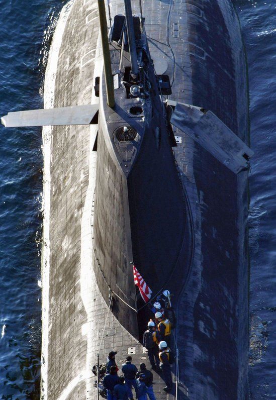 An aerial view of the damage to the submarine