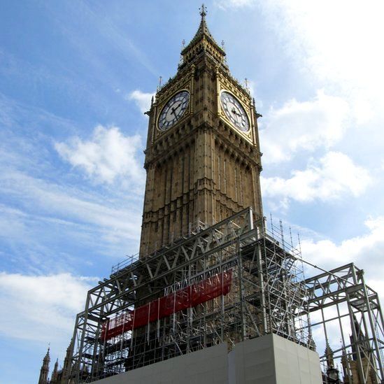 Big Ben with scaffolding around its base