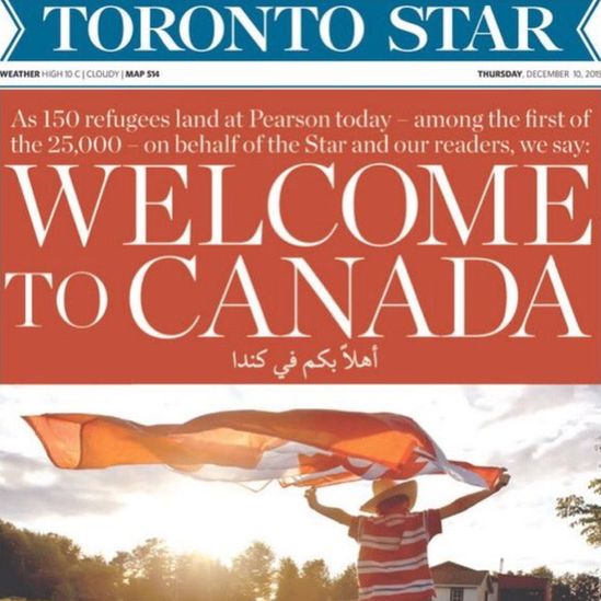Toronto Star cover reading "Welcome to Canada"