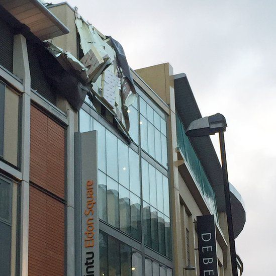 Wind damage to Eldon Square in Newcastle