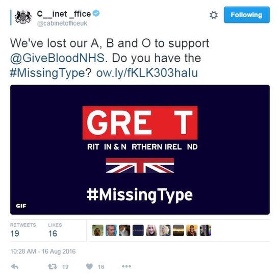 We've lost our A, B and O to support @GiveBloodNHS. Do you have the #MissingType? http://ow.ly/fKLK303haIu