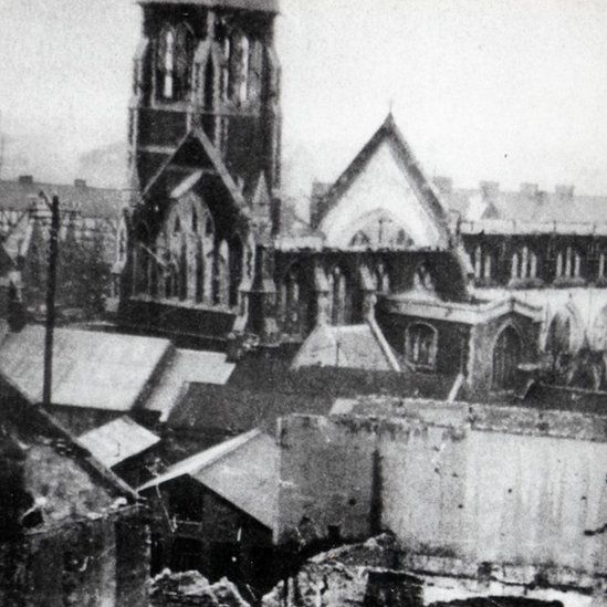 Church is seen without its roof