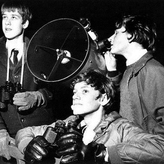 Chris Lee (centre) at school observatory in 1971