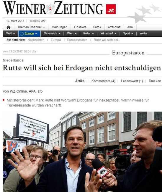 Wiener Zeitung said the Dutch PM will not apologise for the row